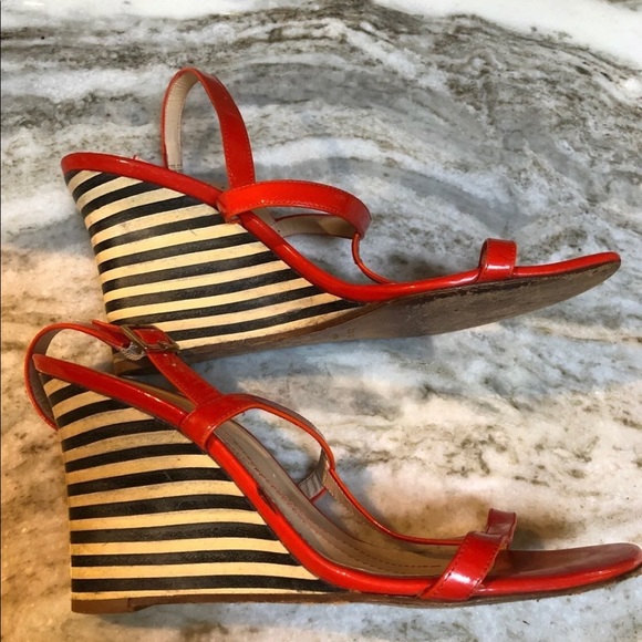 KATE SPADE PATENT LEATHER WEDGES 9 ORANGE - Picture 6 of 8